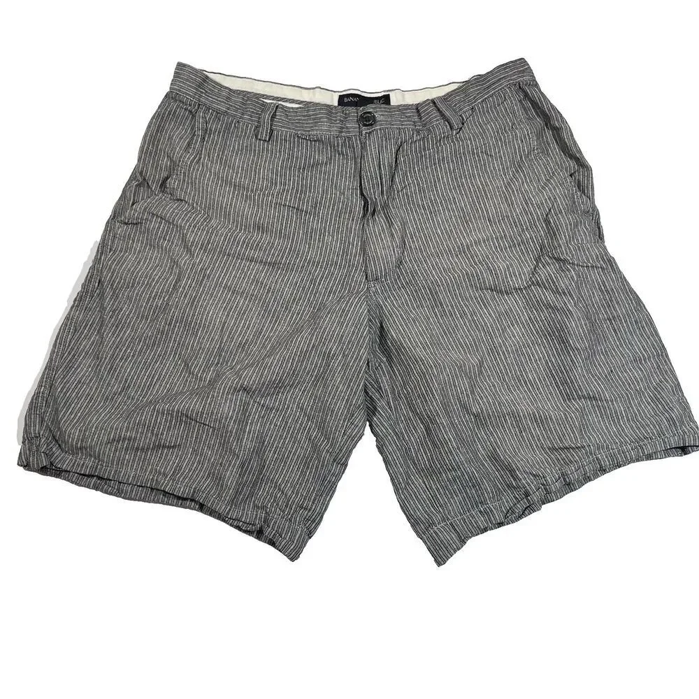 Banana Repbulic Linen Blend Flat Front Striped Casual Shorts Men's 36